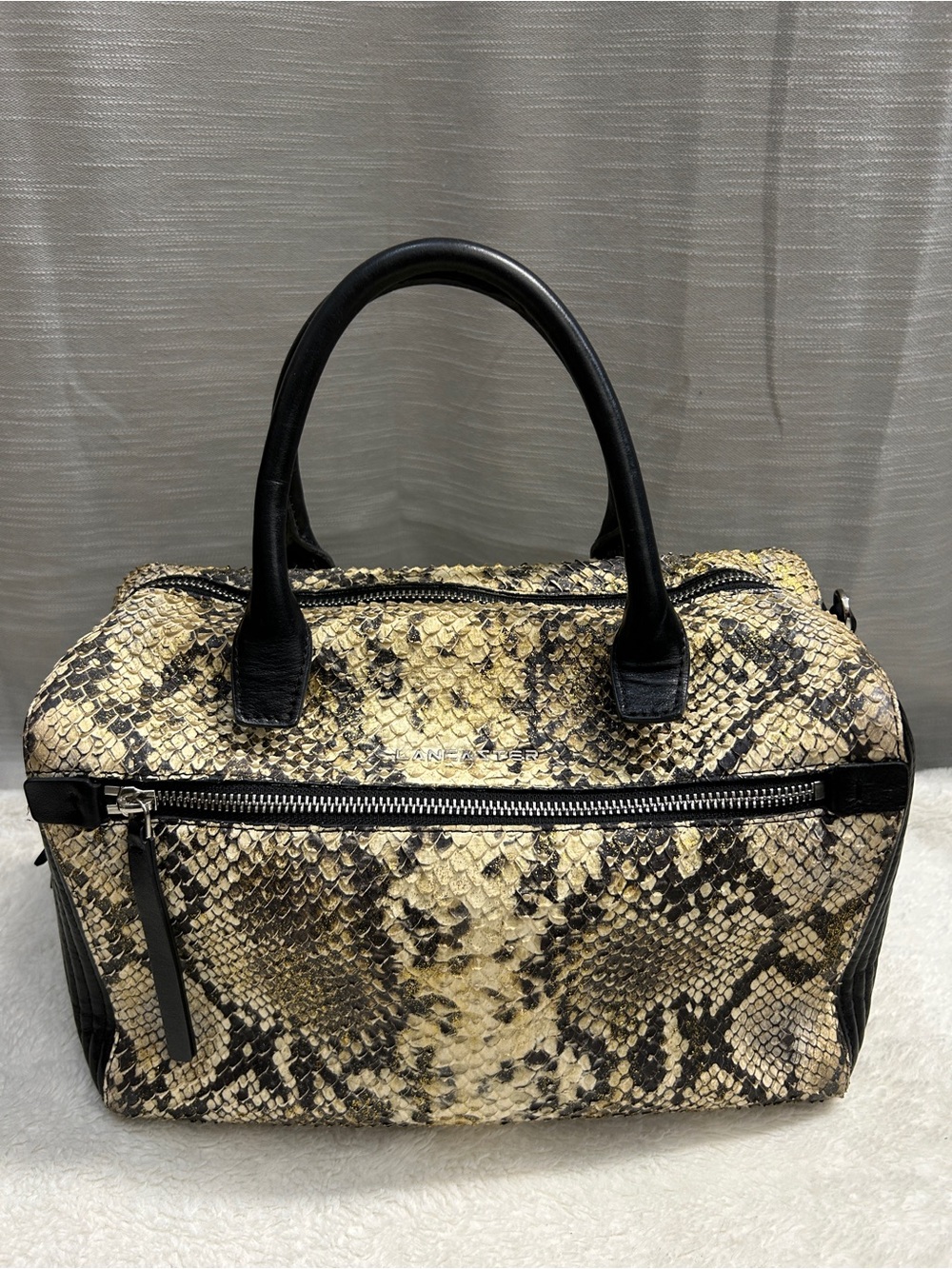 Lancaster Paris Snakeskin Python Embossed Leather Satchel Top Handle Handbag